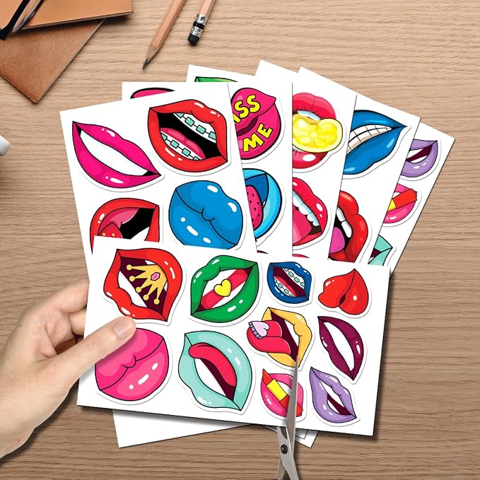 Colorful Art Lips Mouth Expressions Vinyl Stickers Pack 50pcs - Image 2