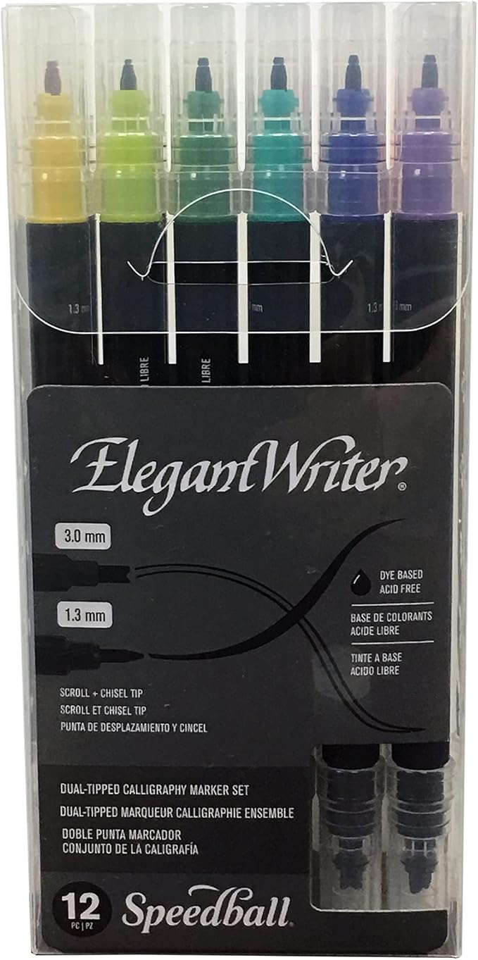 Speedball Elegant Writer Calligraphy 12 Marker Set, Dual-Tipped, 1.3 mm & 3.0 by SpeedballArt