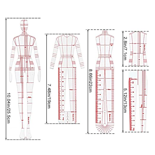 4 Models Fashion Illustration Rulers, Fashion Sketching Templates Ruler - Image 2