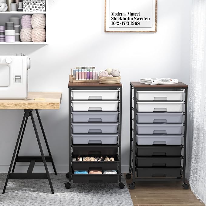 SYKIARIOL Rolling Cart with Drawers, Utility Cart With 8 Drawers and Wooden - Image 7
