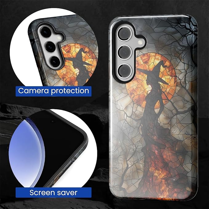 Case for Samsung Galaxy S24 Case, Halloween Witch Moon Stained Glass Design - Image 2