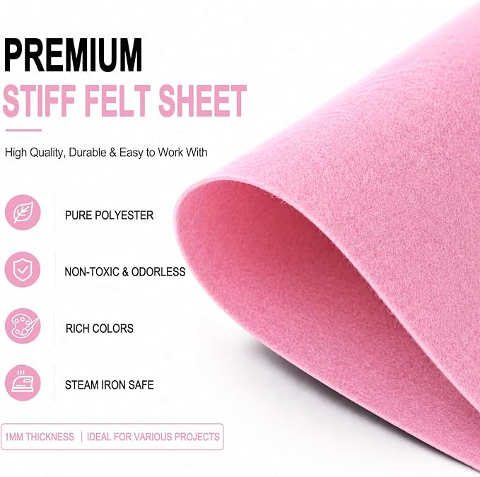 Baby Pink Large Felt Fabric 36" x 36", 1mm Stiff Felt Sheet, Nonwoven Fabric - Image 4