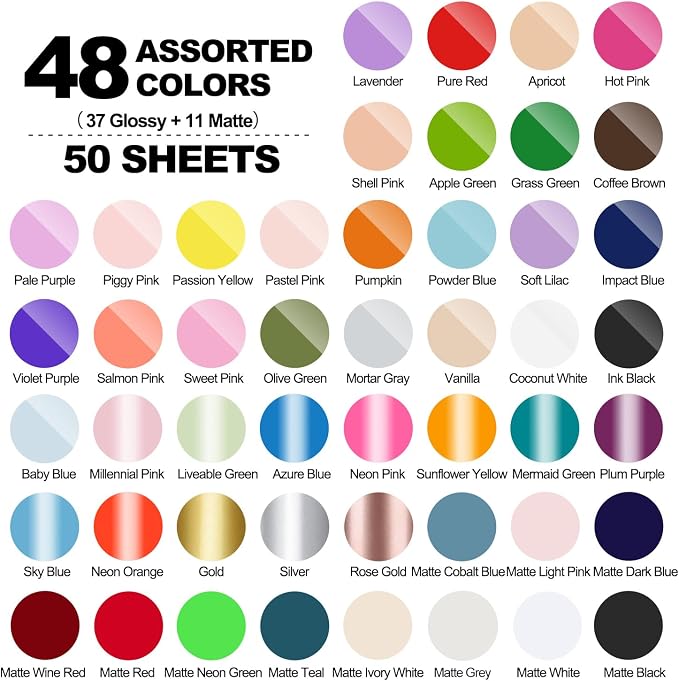 TECKWRAP 50 Pack 12" x 12" Permanent Adhesive Vinyl Sheets 48 Assorted Colors - Image 3