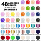 TECKWRAP 50 Pack 12" x 12" Permanent Adhesive Vinyl Sheets 48 Assorted Colors - Image 3