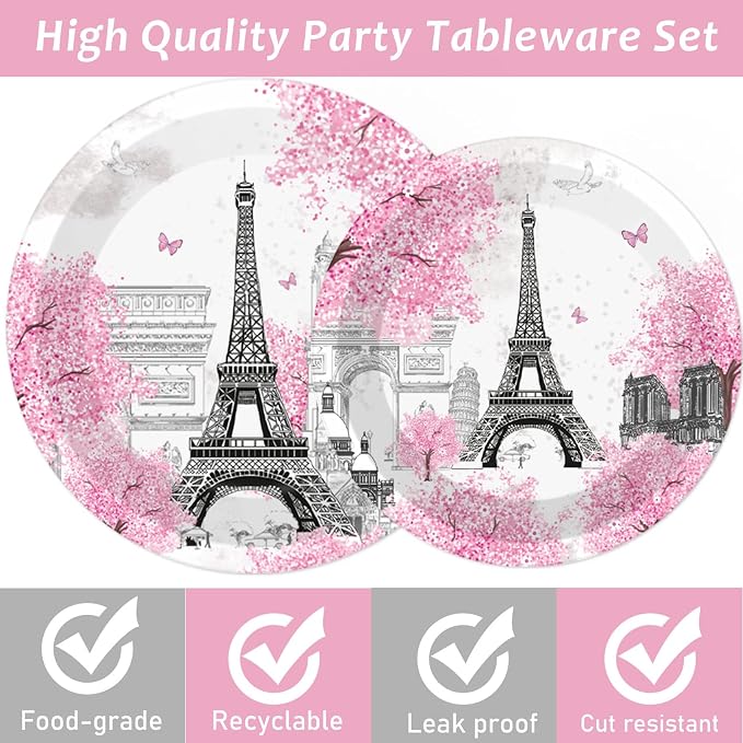 Naozinebi 200pcs Paris Eiffel Tower Plates Napkins Parisian Party Paris - Image 3