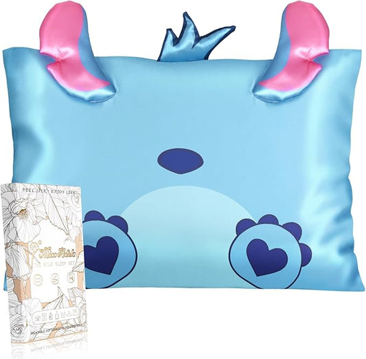 Kids Pillowcases Standard Size 20"x26" - Cute Cartoon Soft Breathable Silk Pillow Cases for Hair and Skin with Hidden Zipper for Girls Fun Kawaii Design for Bedding, Heart Blue
