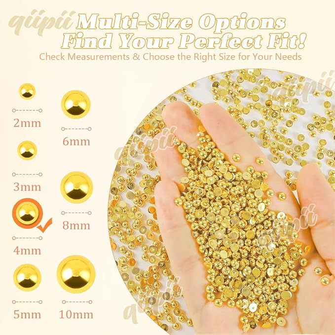 qiipii 3200PCS 4mm Small Shiny Gold Round Half Round Pearls - Image 3