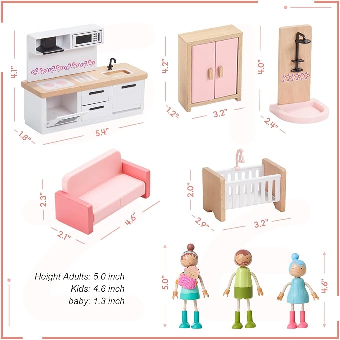 Giant bean 36pcs Wooden Dollhouse Furniture Set - Image 7