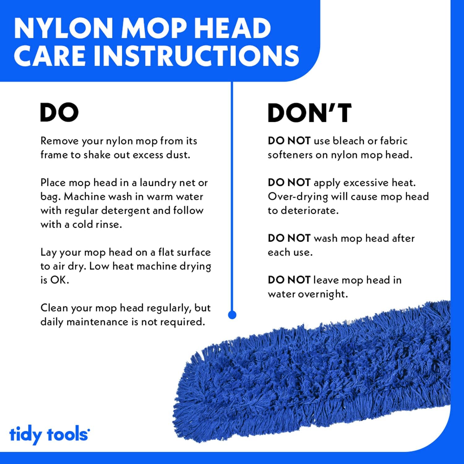 Commercial Dust Mop Replacement Head - 24 x 5 in. Cotton Nylon Reusable Mop Head- Industrial Dust Mop Refill for Floor Cleaning & Janitorial Supplies, Blue