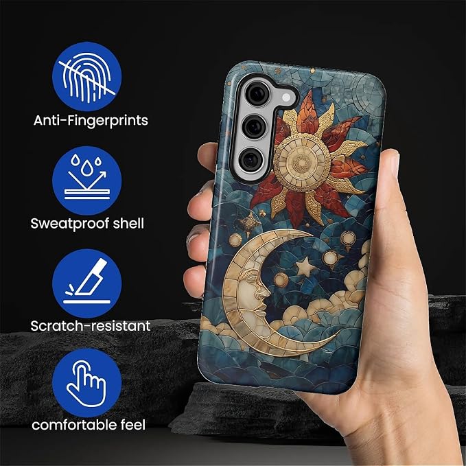 Case for Samsung Galaxy S23 Plus Case, Sun Moon Stars Faux Stained Glass Design - Image 3