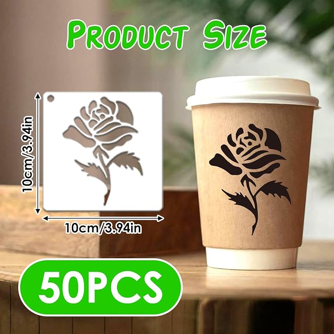 50 Pcs Large Flower Stencils for Painting, 3.94 X 3.94 Inch Flower Stencils for - Image 2