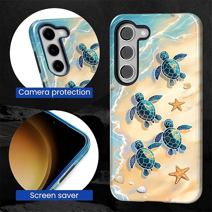 for Samsung Galaxy S23 Case, Sea Turtle Beach Pattern Glossy 2 in 1 Shockproof - Image 6