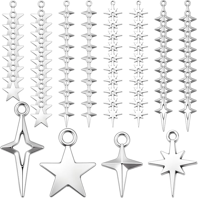 80PCS Silver Star Charms No Tarnish Stainless Steel Stars Charm | High Polished by Unknown