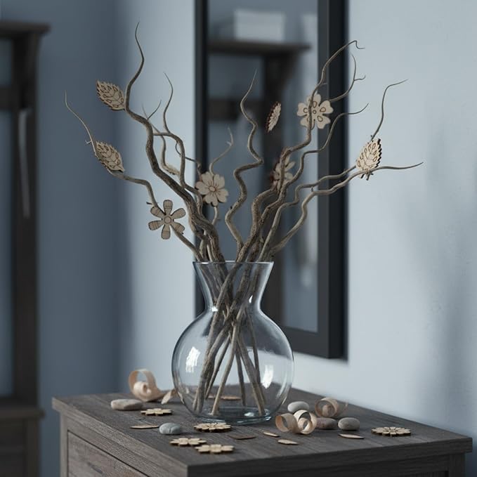 100 PCS Unfinished Wood Flowers Wood Slice Leaf Pattern Cutouts Mini Wooden - Image 4