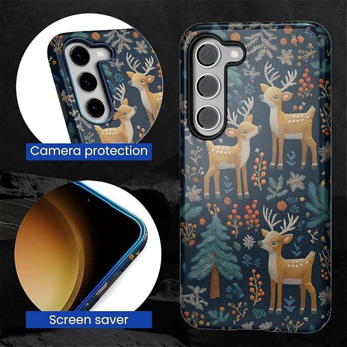 Case for Samsung Galaxy S23 Case, Cute Christmas Reindeer Design Hybrid Dual - Image 2