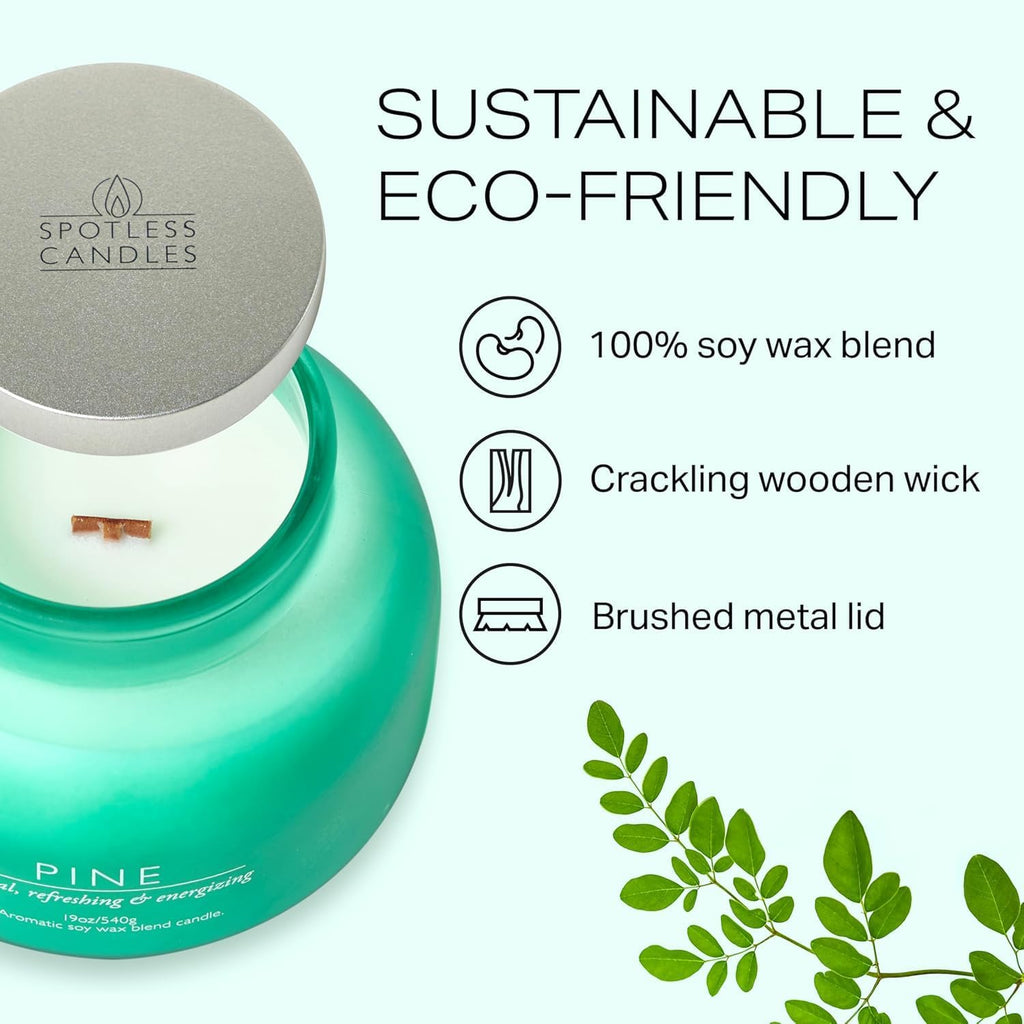 Pine Candle Large Volcano Jar -19oz 4"x5" Giant Candle with Wooden Wick, Gold Leaf Foil Gift Box & Highly Protective Shipping Box - Spotless Leopard