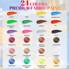 Fabric Paint Set, 24 Vibrant Colors Permanent Textile Paint - Image 2