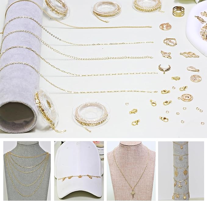 XKCWXY 14K Gold Chain for Jewelry Making, 16.4 ft 5 Rolls Jewelry Chains Bulk - Image 2