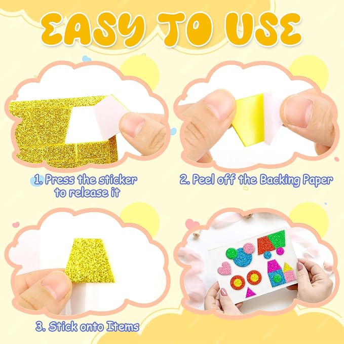 CCINEE 714 Pcs Glitter Foam Stickers 6 Colors Self Adhesive Heart Stars Circle - Image 4
