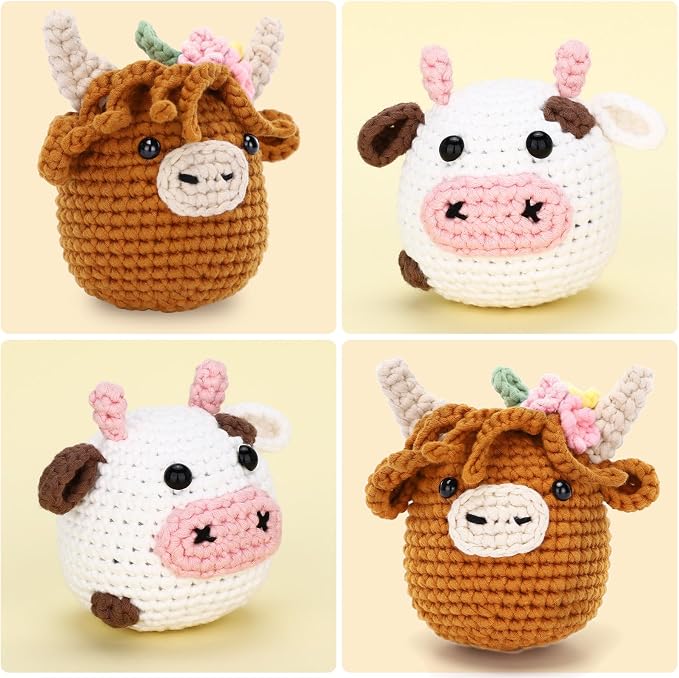 CrochetBox Crochet Kit for Beginner, Highland Cow and Cow Learn How to Crochet - Image 2