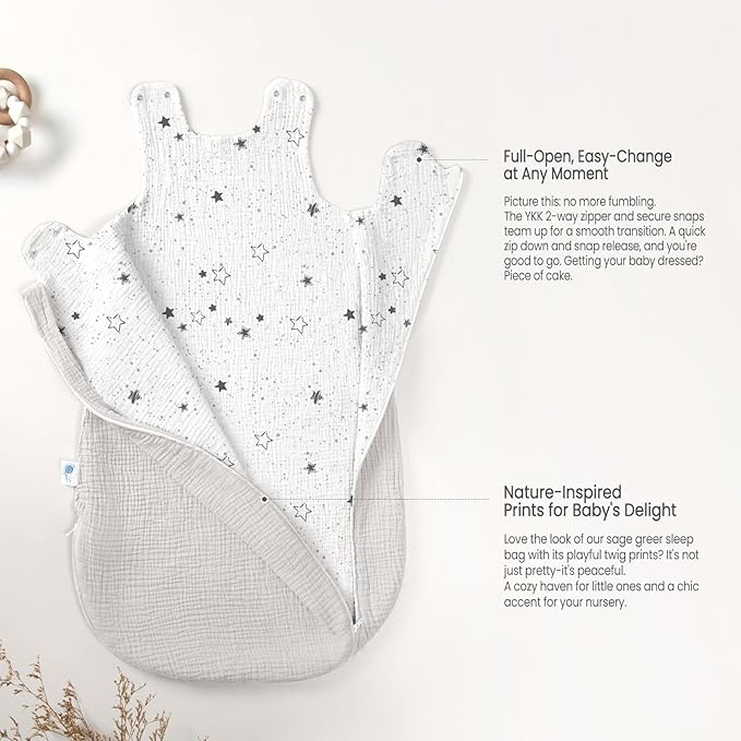 lulumoon Sleep Sack Muslin for Baby: Cotton Wearable Blanket for 9-15 Months - Soft Lightweight Ideal for Nursery Lounge Nighttime Naptime
