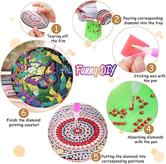 8 Pack Diamond Art Coasters, Butterfly Diamond Painting Coasters Kits | - Image 3