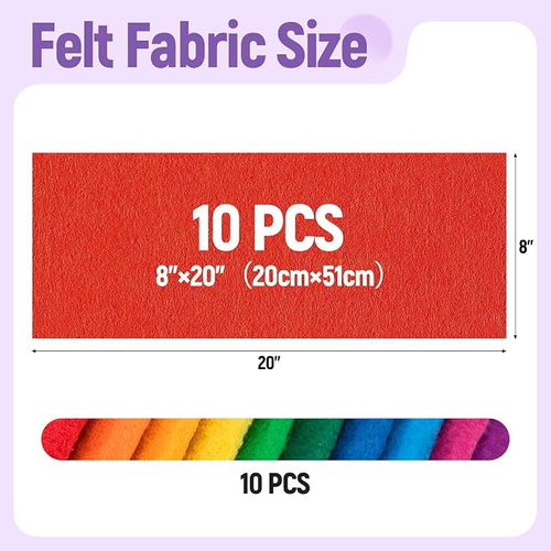 10 Sheets Felt Fabric for Crafts, 8x20 Inch 1.4mm Thick | Assorted Colors DIY - Image 2