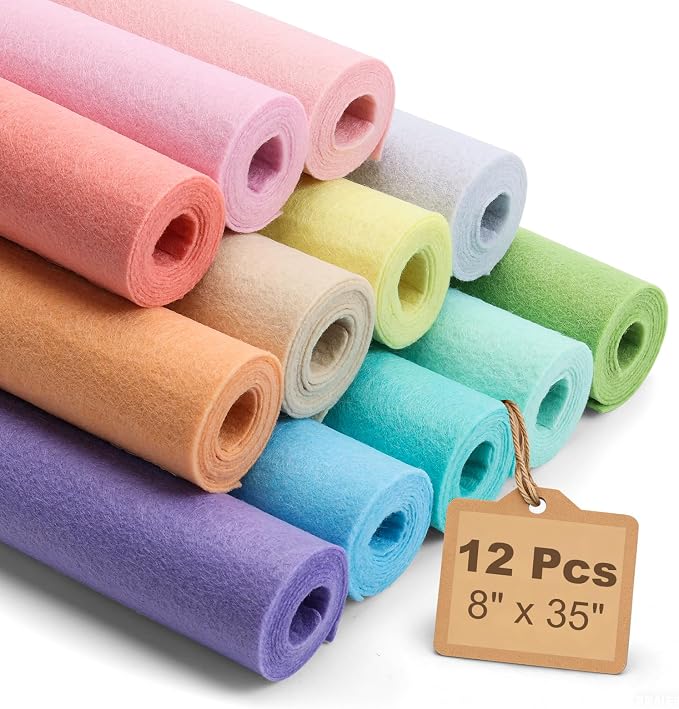 Large Stiff Felt Sheets 8"x35" – 12 Assorted Colors Felt Fabric Bundle Pack by ZANEXIR
