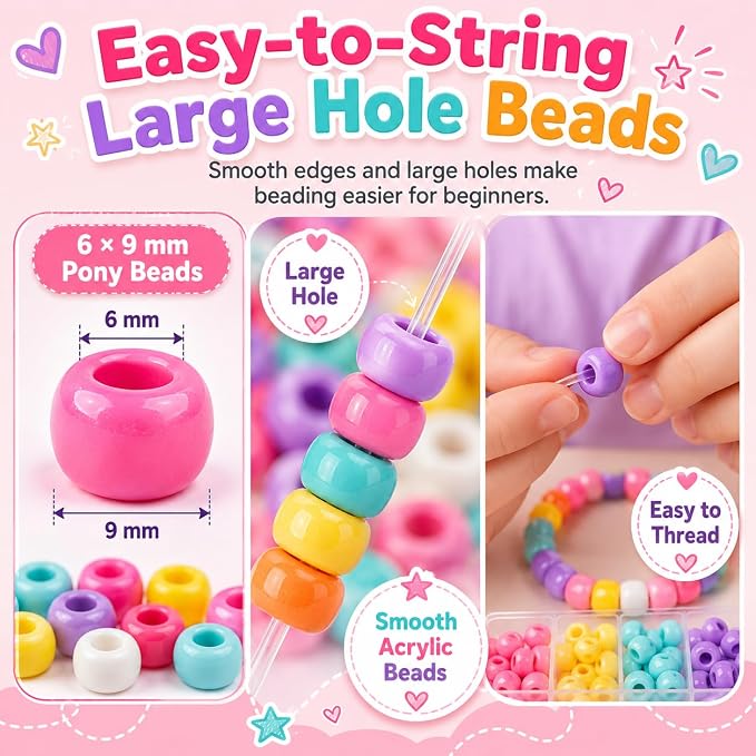 6 Boxes Bracelet Making Kit Pony Beads, 6x9mm Kandi Rave & Hair Beads Set - Image 4
