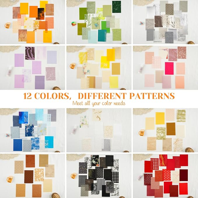 208 Pcs Scrapbook Supplies Kit, 12 Color Textured Scrapbook Paper and Mesh - Image 3