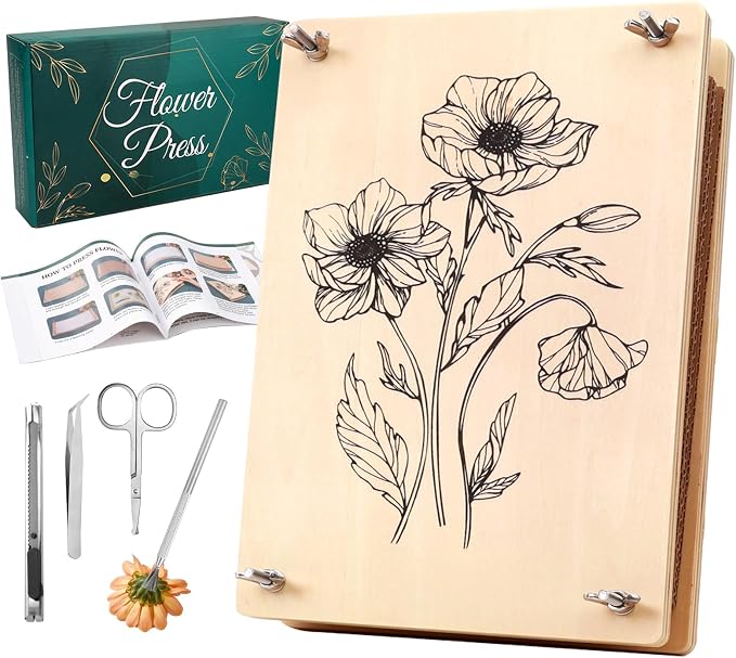 Aboofx Large Flower Press Kit for Adults, 10.8"x6.9" 6 Layers Wooden Flower by Aboofx