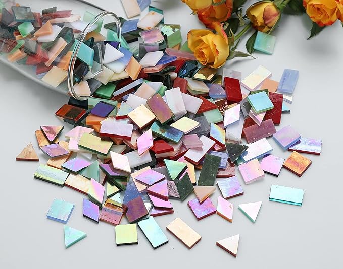 Lanyani Iridescent Glass Mosaic Tiles Bulk, 4-Shapes 700 Pieces Sparkle - Image 6