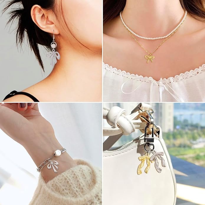FASHEWELRY Alloy Bowknot Charms Links Golden Bow Tie Connector Charms Metal Bow - Image 4