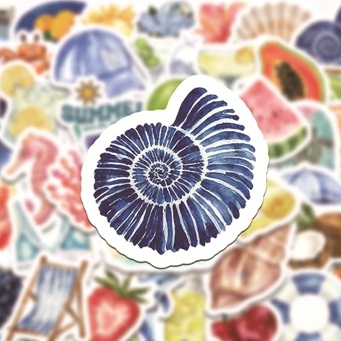 50 Pcs Watercolor Summer Beach Stickers, Tropical Ocean Fruit Sea Creature - Image 4