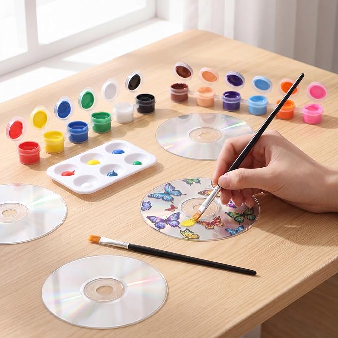 Sabary 29 Pcs DIY CD Painting Kit Painting Gift Include 24 Pcs 4.72'' Blank Cds - Image 3