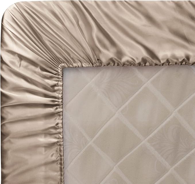 Homiest Taupe Satin Fitted Sheet King Size, Deep Pocket, Luxury & Ultra Soft - Image 6