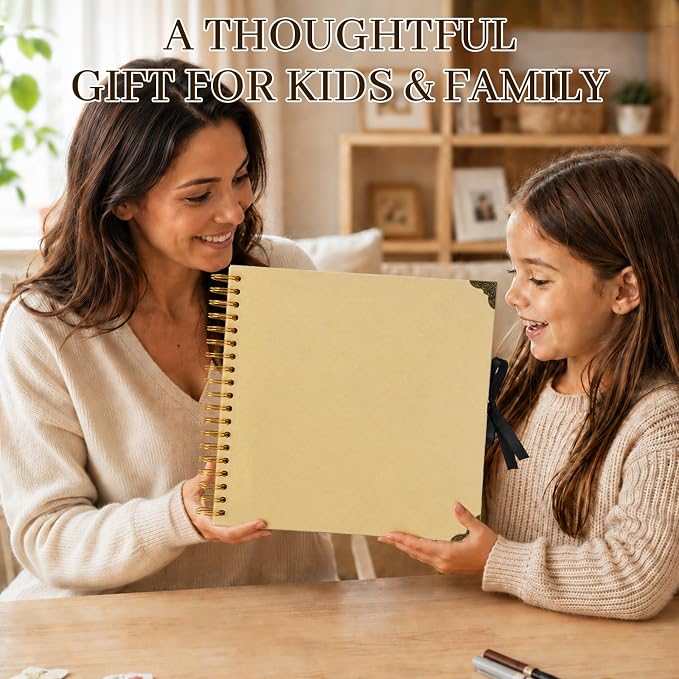 Scrapbook Album 10 Inch 40 Sheets 80 Pages, Kraft Paper Cover DIY Photo Album - Image 6