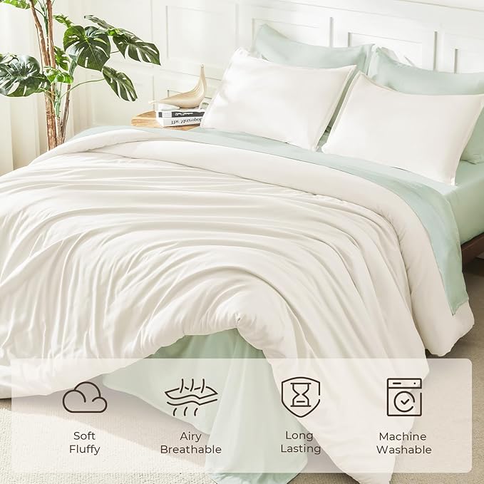 Litanika Ivory Comforter Set Twin/Twin XL Size, 2 Pieces Lightweight Solid - Image 3