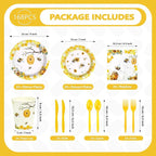 168 Pcs Bee Birthday Party Decoration, Serves 24 | Bumble Bee Plate Napkin Cup - Image 2