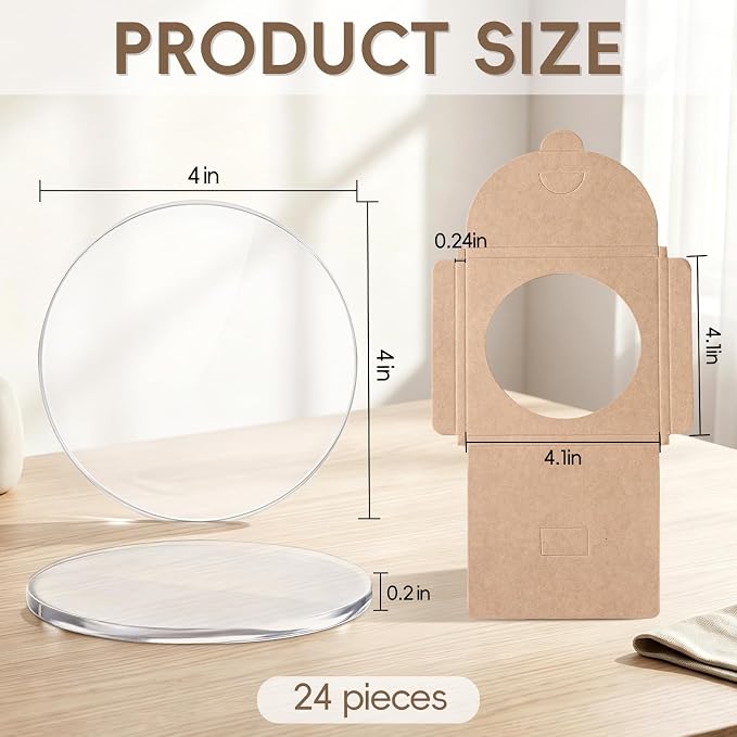24 Pcs Clear Acrylic Coasters, Round Drink Coasters - Image 3