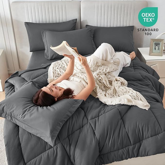 Sasttie Queen Comforter Set, 7 Pieces Bed in a Bag Queen, Complete Bedding Set - Image 5