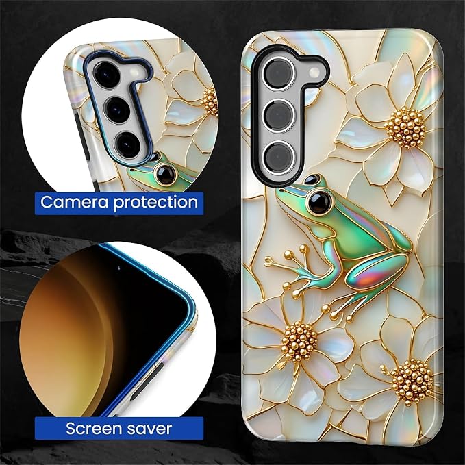 for Samsung Galaxy S23 Case, Stained Glass Frog Flowers Pattern Glossy 2 in 1 - Image 6