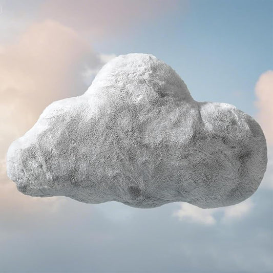 YRXRUS Cloud Pillows, Gray Cloud Shaped Pillow, Decorative Throw Pillow Gifts, Cute Plush Room Decor, Fluffy Faux Rabbit Fur 9.5"x16" Pillows for Living Bedroom Kids Room
