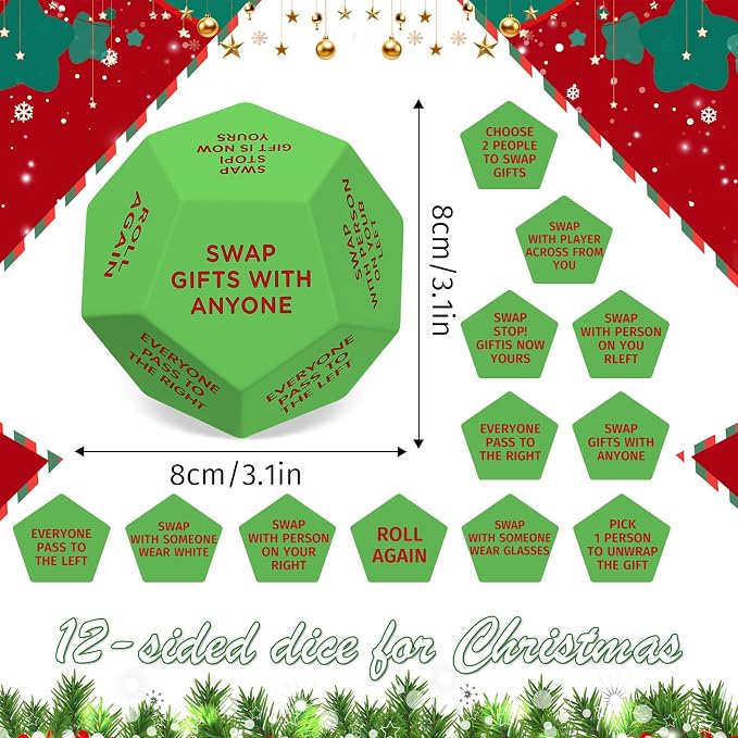 Santa Swap Gift Exchange Dice, 3 * 3in Exchange Gifts Family Game, Christmas - Image 2
