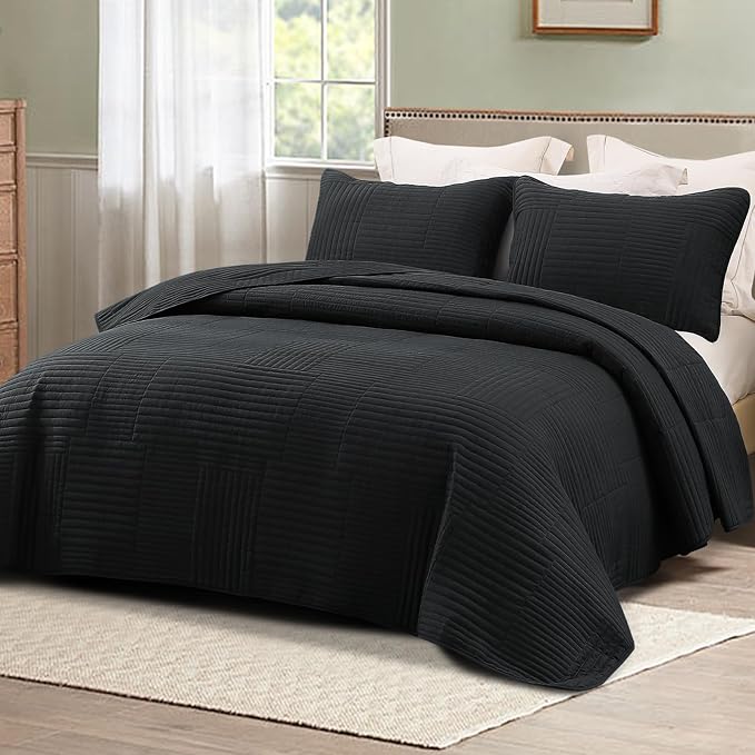 Whale Flotilla Ultra Soft Queen Quilt Bedding Set, Lightweight Microfiber Black - Image 9