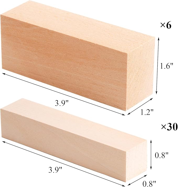 Tosnail 36 Pieces Basswood Carving Blocks, 3.9 x 1.6 x 1.2 Inch and 3.9 x 0.8 x - Image 2