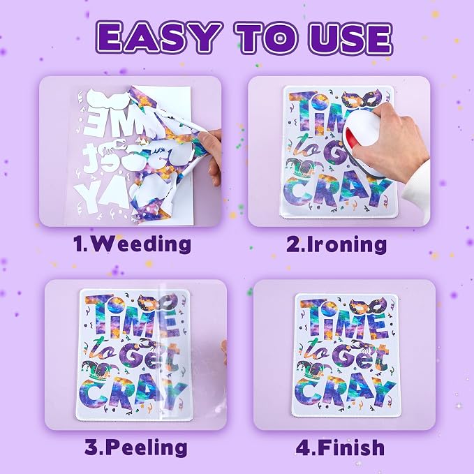 Tintnut Mardi Gras Sparkle HTV Vinyl, easy cut & weed, stretch washable - Image 4