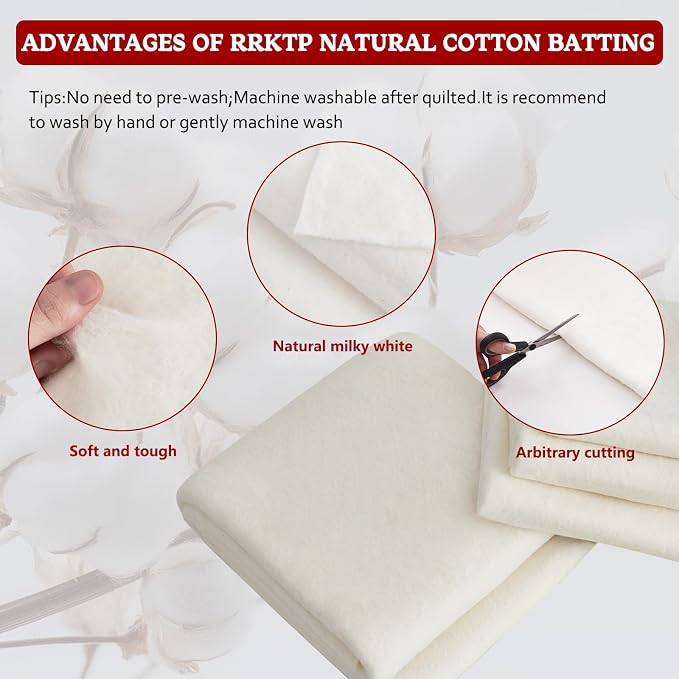 RRKTP Cotton Batting for Quilting，200 g/m² Lightweight Quilt Batting Crib - Image 3