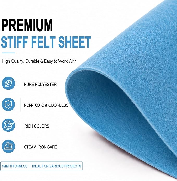 Sky Blue Large Felt Fabric 36" x 36", 1mm Stiff Felt Sheet, Nonwoven Fabric - Image 4