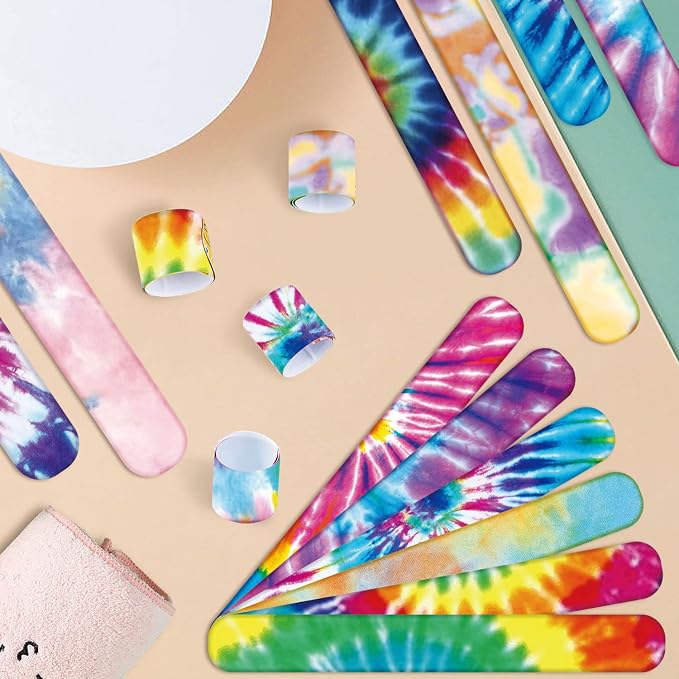 60PCS Tie Dye Party Favors Slap Bracelets, Groovy Wristbands Bracelets Goodie - Image 7